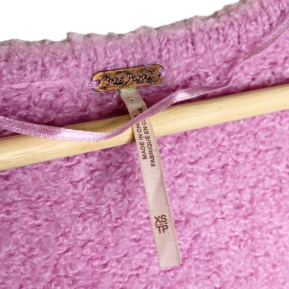Free People Barbie Pink Alpaca Blend V-Neck Oversize Sweater Slouch XS Lagenlook - Picture 4 of 11